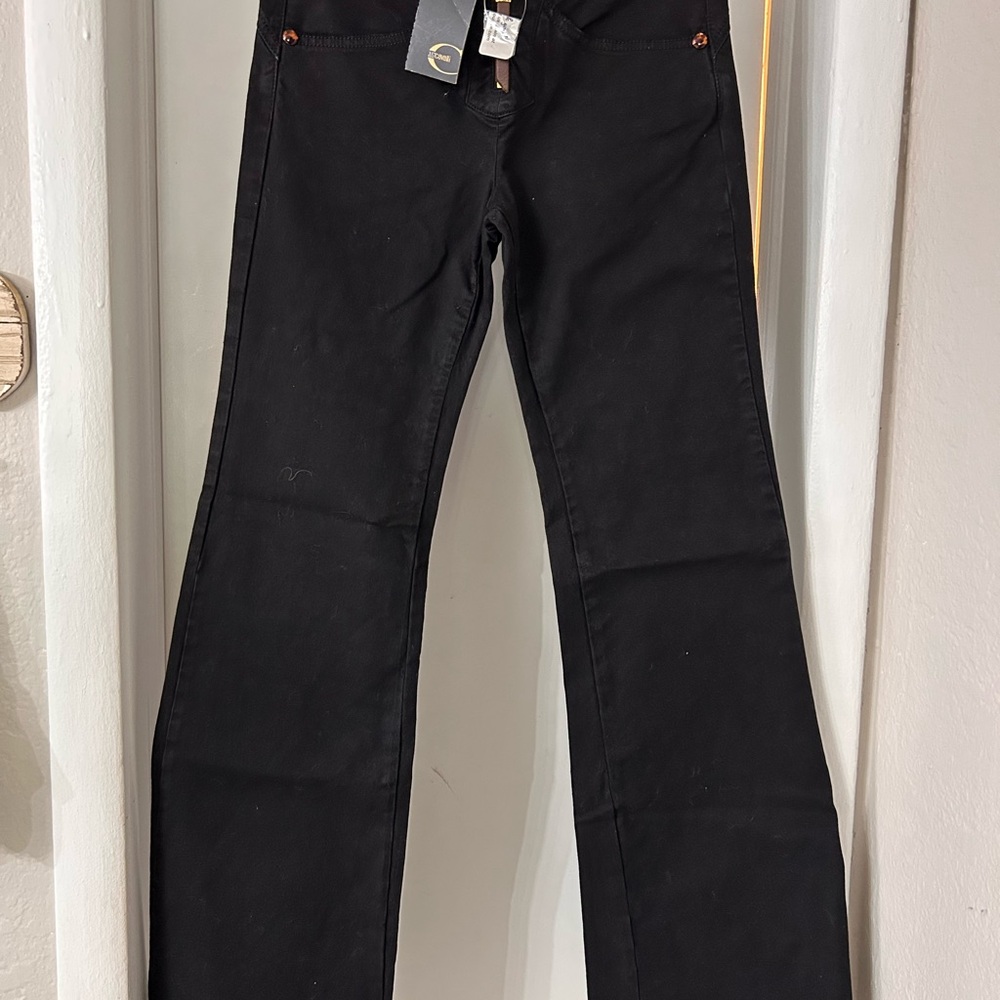 NWT ROBERTO CAVALLI FLARE BLACK JEANS/SIZE 26US/LOGO/MADE IN ITALY